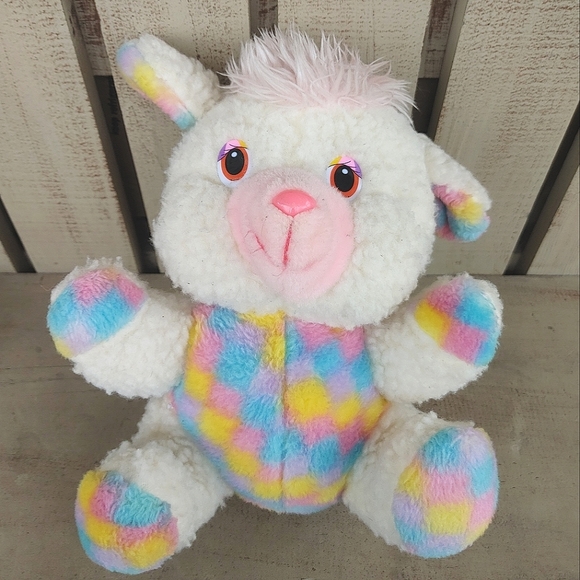 House Of Lloyd Wool Plush Lamb Pastel Checkered Stuffed Animal Sheep Vtg Easter - Picture 13 of 16